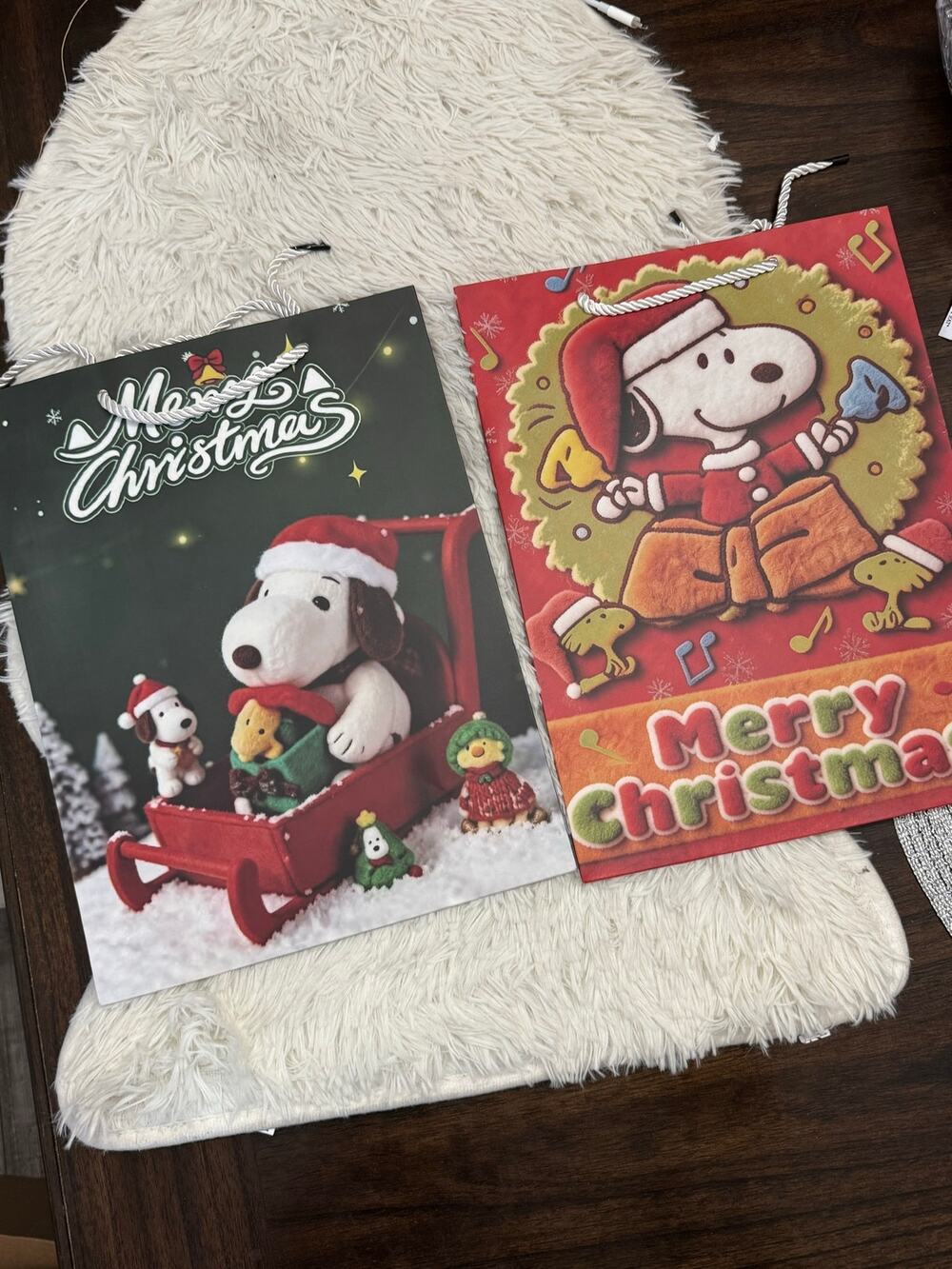 Snoopy Christmas gift bags set of 2 very sturdy  2 different designs